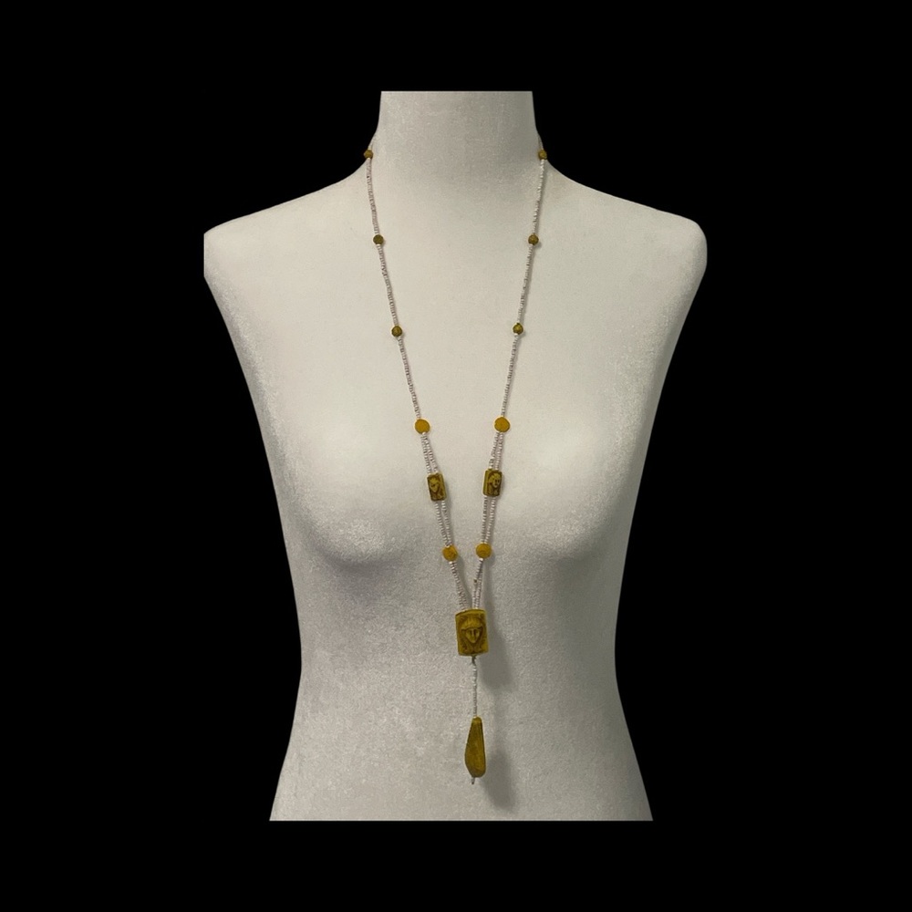 Antique NEIGER BROS Czech Glass Yellow White Egyptian Revival 1920's Necklace - Picture 3 of 11